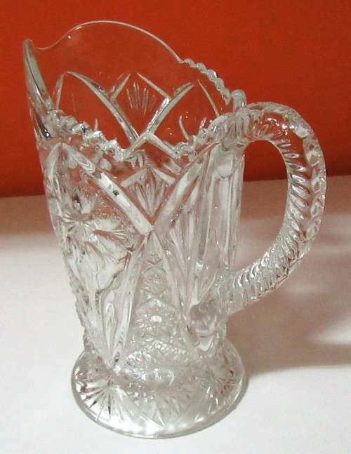 Vintage Cut Glass Pitcher, Crystal Daisy Pitcher, Clear Pitcher, Water Pitcher,  18cmtall