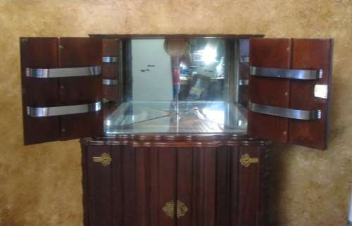 AN INCREDIBLE (LARGER) SOLID IMBUIA FOUR DOOR BALL AND CLAW CORNER LIQOUR CABINET WITH A LIGHT INSID