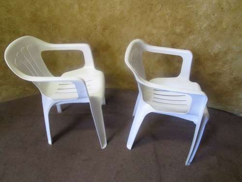 TWO OUT DOOR CHAIRS ALWAYS HANDY TO HAVE EXTRA CHAIRS FOR THE GARDEN & PATIO - BID EACH