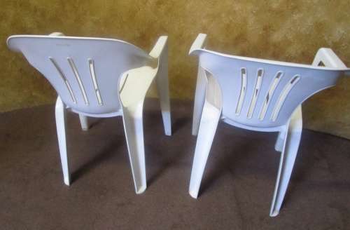 TWO OUT DOOR CHAIRS ALWAYS HANDY TO HAVE EXTRA CHAIRS FOR THE GARDEN & PATIO - BID EACH