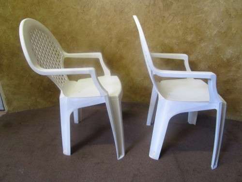 TWO OUT DOOR CHAIRS ALWAYS HANDY TO HAVE EXTRA CHAIRS FOR THE GARDEN & PATIO - BID EACH