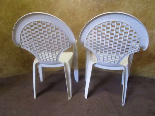 TWO OUT DOOR CHAIRS ALWAYS HANDY TO HAVE EXTRA CHAIRS FOR THE GARDEN & PATIO - BID EACH
