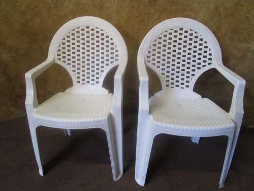 TWO OUT DOOR CHAIRS ALWAYS HANDY TO HAVE EXTRA CHAIRS FOR THE GARDEN & PATIO - BID EACH