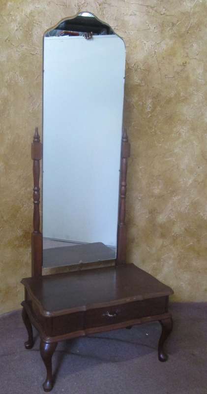 A GORGEOUS QUEEN ANN CHEVAL MIRROR WITH A DRAWER