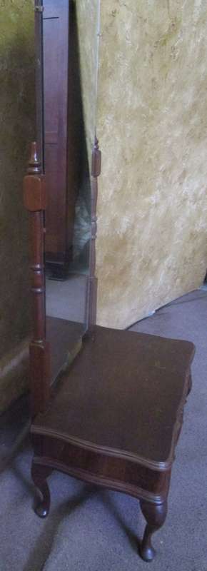 A GORGEOUS QUEEN ANN CHEVAL MIRROR WITH A DRAWER