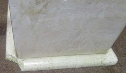 TWO LARGE MARBLE PILLARS WITH A LONG HEAVY TAPERED GLASS TOP - PERFECT FOR A ENTRANCE HALL