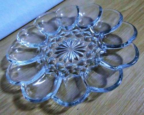 A MARVELOUS Clear Glass Egg Plate & Egg Platter for Deviled Egg stunning glass