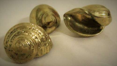 THREE  Brass Seashells Wall Plaques Sea Shell Beach Decor - Nautical Brass