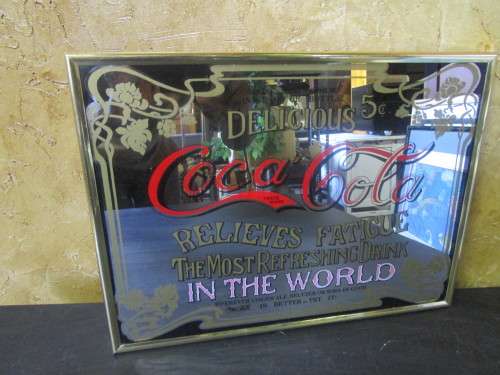 A STUNNING VINTAGE COCA COLA FRAMED MIROR 38CM X 28CM