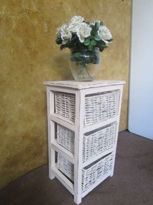 A MARVELOUS PAINTED UNIT WITH THREE WOVEN BASKETS