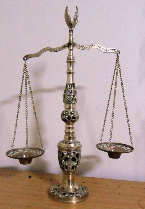 A 1950's Vintage Scales of Justice is a Mid Century Brass, perfect Decor for a Law Office or Judicia