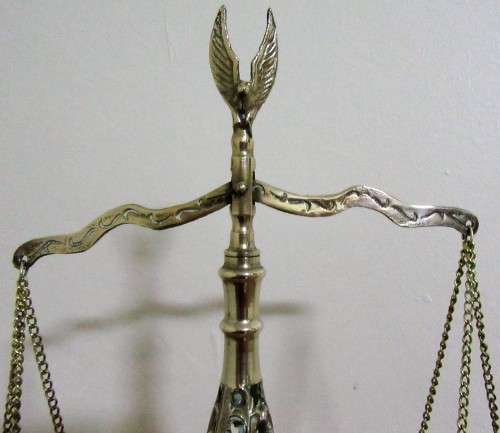 A 1950's Vintage Scales of Justice is a Mid Century Brass, perfect Decor for a Law Office or Judicia