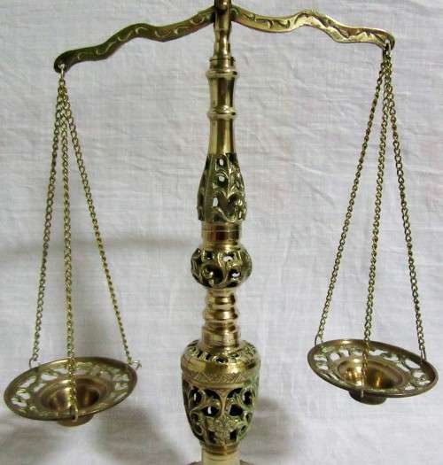 A 1950's Vintage Scales of Justice is a Mid Century Brass, perfect Decor for a Law Office or Judicia