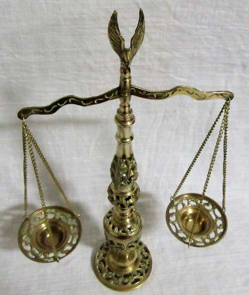 A 1950's Vintage Scales of Justice is a Mid Century Brass, perfect Decor for a Law Office or Judicia
