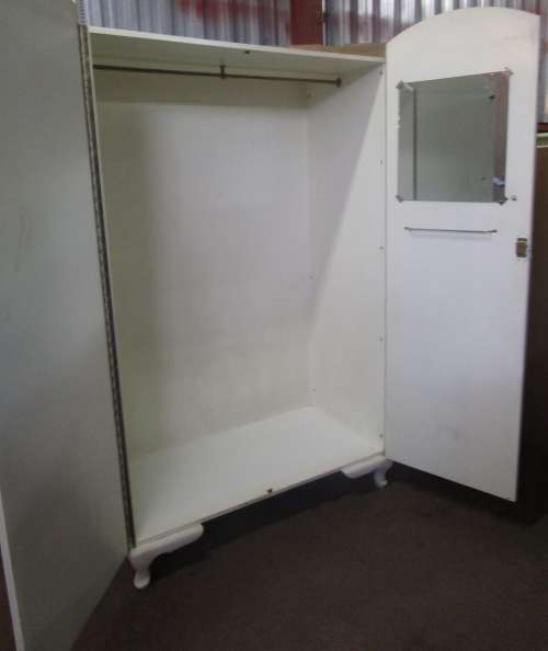 A FANTASTIC RETRO 1950'S IVORY TWO DOOR WARDROBE QUEEN ANN LEGS