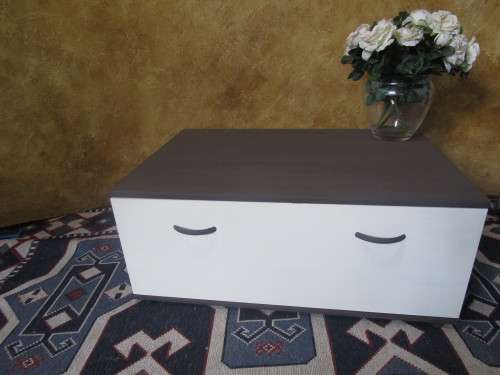 A STUNNING CHALK PAINTED PIECE CAN SERVE AS A COFFEE TABLE WITH A DRAWER AMPLE SORAGE SPACE