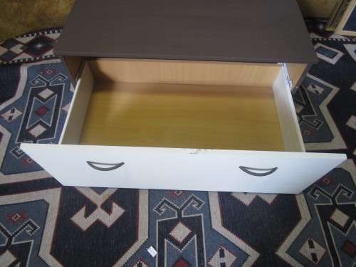 A STUNNING CHALK PAINTED PIECE CAN SERVE AS A COFFEE TABLE WITH A DRAWER AMPLE SORAGE SPACE