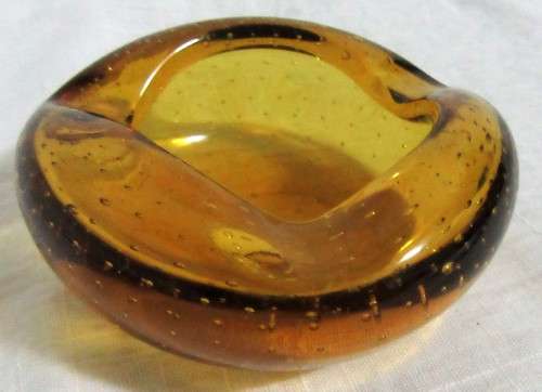Vintage Murano glass ashtray or bowl Olive green hand blown glass 60s