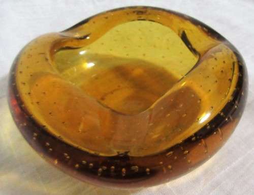 Vintage Murano glass ashtray or bowl Olive green hand blown glass 60s