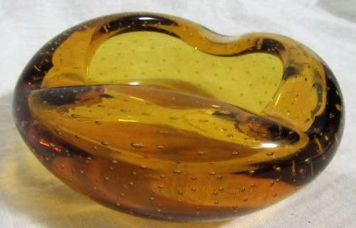 Vintage Murano glass ashtray or bowl Olive green hand blown glass 60s