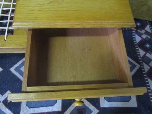 A MARVELOUS VINTAGE OAK TELEPHONE TABLE WITH RIEMPIES STUNNING PIECE