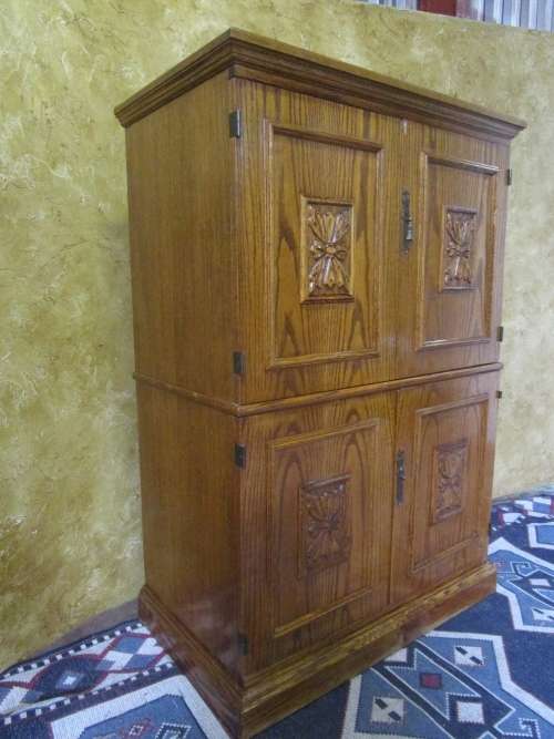 THE PERFECT LIQOUR CAB WITH FOUR DETAILED CARVED DOORS - LINEN CUPBOARD - OFFICE/TV CUPBOARD