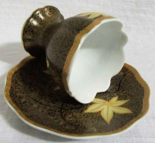 Gorgeous Lily Porcelain Tea Cup and Saucer.  Dark Rich brown with Stunning Gold Detail.