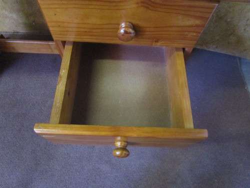 A AMAZING TWO DRAWER WOODEN DESK WITH A SHELF - STUNNING PIECE TO PAINT OR TO ENJOY THE WOOD PATINA