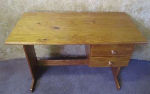 A AMAZING TWO DRAWER WOODEN DESK WITH A SHELF - STUNNING PIECE TO PAINT OR TO ENJOY THE WOOD PATINA