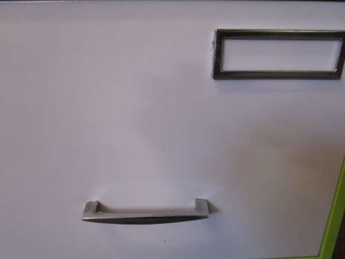 A BEAUTIFUL FUNKED UP TWO DRAWER METAL FILING CABINET - FROM DRAB TO FAB