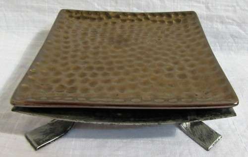TWO MARVELOUS METAL CANDLE STANDS WITH THICK GLASS LOOS INLAY PERFECT FOR THICK PILLAR CANDLE B/P/E