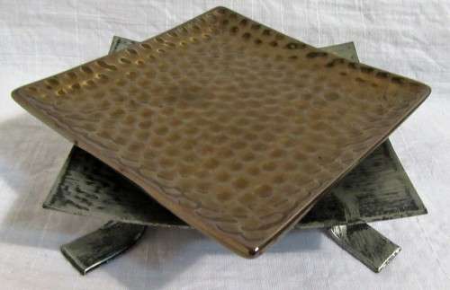 TWO MARVELOUS METAL CANDLE STANDS WITH THICK GLASS LOOS INLAY PERFECT FOR THICK PILLAR CANDLE B/P/E