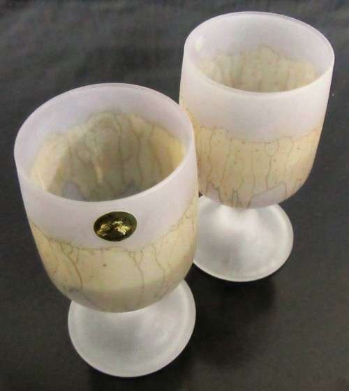 FOUR AMAZING CRYSTAL GLASSES  BY AZKAROT MADE IN  JHUDA IN ISRAEL - HAND PAINTED - BID PER EACH