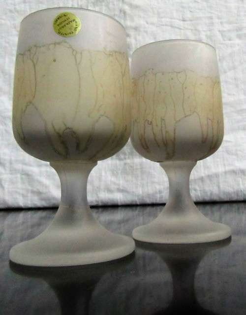 FOUR AMAZING CRYSTAL GLASSES  BY AZKAROT MADE IN  JHUDA IN ISRAEL - HAND PAINTED - BID PER EACH