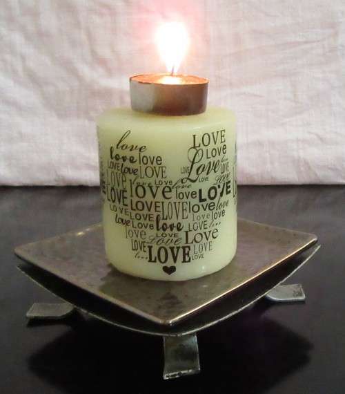 TWO MARVELOUS METAL CANDLE STANDS WITH THICK GLASS LOOS INLAY PERFECT FOR THICK PILLAR CANDLE B/P/E