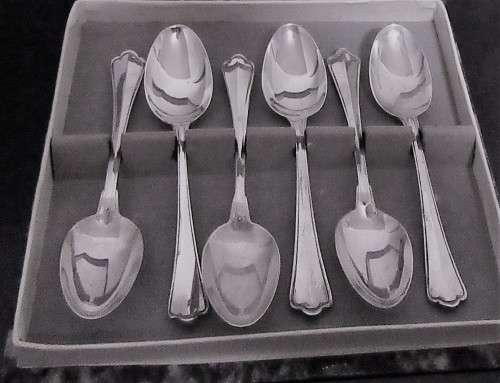 WOW MARKED "800" HONKIAN PLEET DR 51590 ?-  SIX CAKE FORKS IN THE ORIGINAL BOX