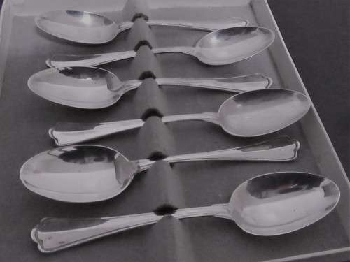 WOW MARKED "800" HONKIAN PLEET DR 51590 ?-  SIX CAKE FORKS IN THE ORIGINAL BOX