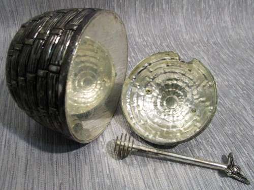 GODINGER SILVER  BEE HIVE HONEY POT SERVER w DIPPER SPOON