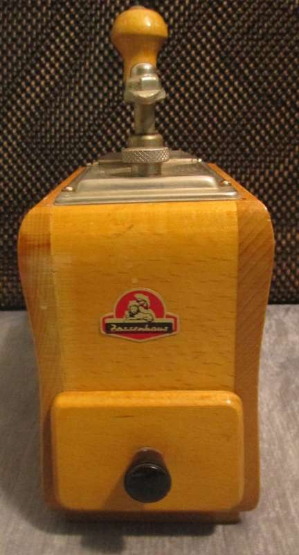 A Rare, VINTAGE ZASSENHAUS COFFEE/MOCHA GRINDER made of lacquered European Beech Hardwood from 1960