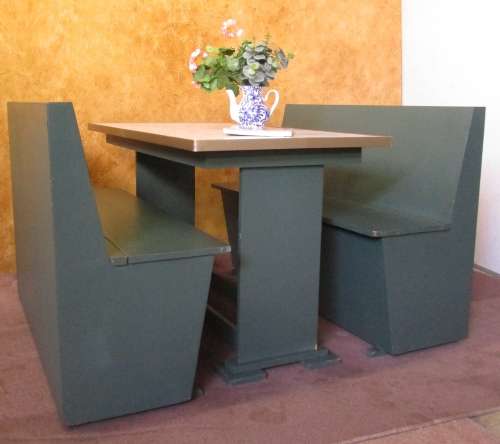 THIS IS A FANTASTIC TABLE WITH TO BENCHES WITH STORAGE SPACE - ADD TWO CHAIRS FOR A SIX SEATER