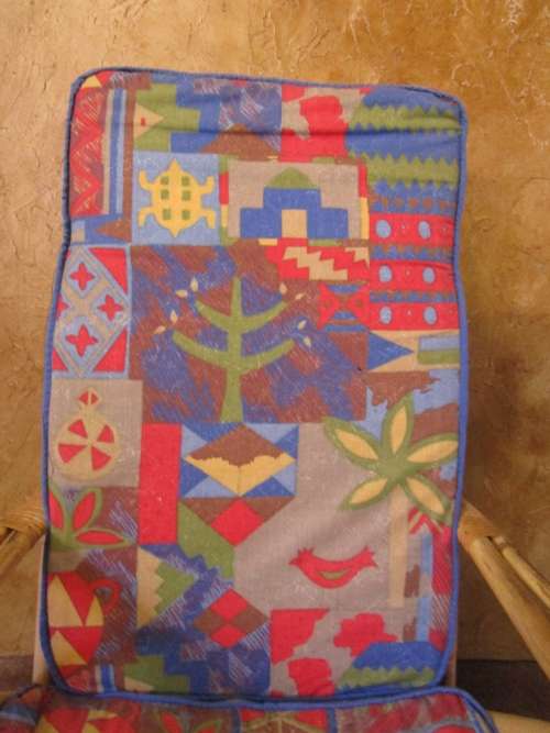 HIGH BACK CANE CHAIR THE FABRIC LOOK NEWLY UPHOLSTERED
