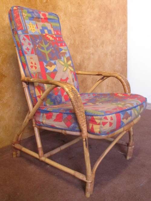 HIGH BACK CANE CHAIR THE FABRIC LOOK NEWLY UPHOLSTERED