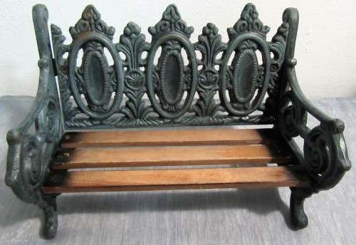 A Marvelous Vintage Wood and Cast Iron Miniature Park Bench / Doll Furniture Stunning Display