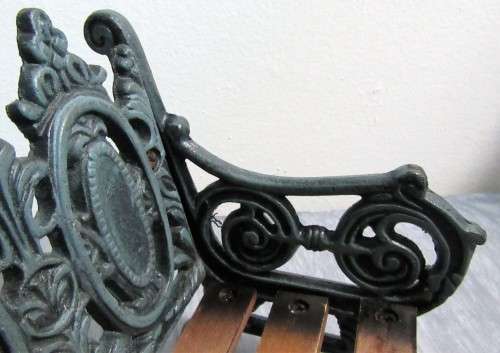 A Marvelous Vintage Wood and Cast Iron Miniature Park Bench / Doll Furniture Stunning Display