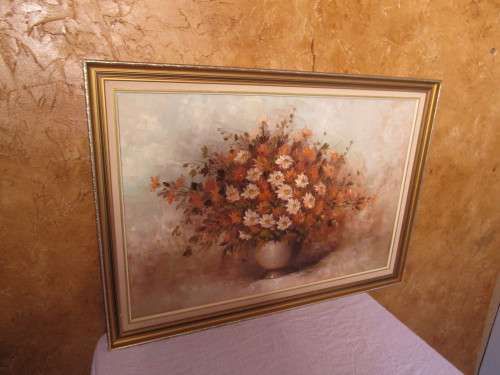 A BEAUTIFUL FRAMED ORIGINAL "STILL LIFE" OIL ON BOARD PAINTING BY RENOWNED ARTIST "DONNA WOOD"
