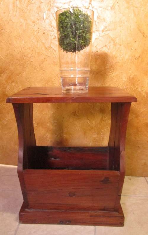A MARVELOUS SOLID TEAK SIDE TABLE WITH A MAGAZINE RACK
