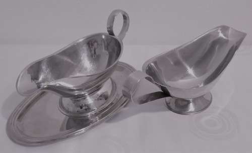 TWO Gravy Sauce Boat Bowl With Handle - ONE MARKED ALOE STAINLESS STEEL