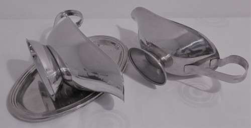 TWO Gravy Sauce Boat Bowl With Handle - ONE MARKED ALOE STAINLESS STEEL