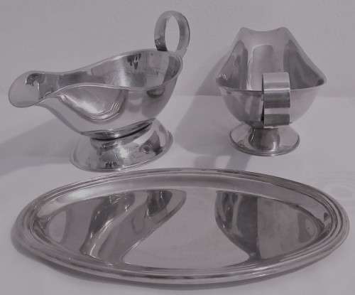 TWO Gravy Sauce Boat Bowl With Handle - ONE MARKED ALOE STAINLESS STEEL