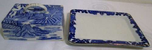 A FANTASTIC ANTIQUE DELFT COVER BUTTER DISH TWO PICESE - NOT MARKED
